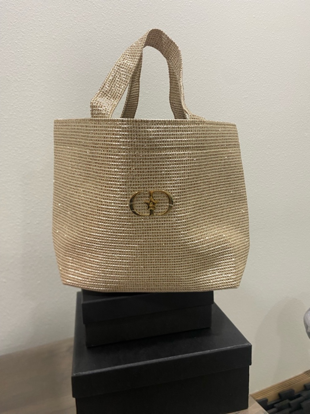 Dior Beauty tote Gold-Beige Woven Tote with Signature Logo (GWP)